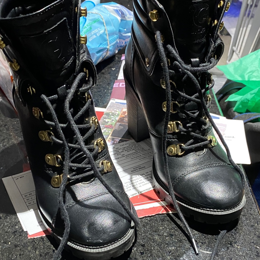 Guess Black Lace-Up Women's Boots with Gold Accents